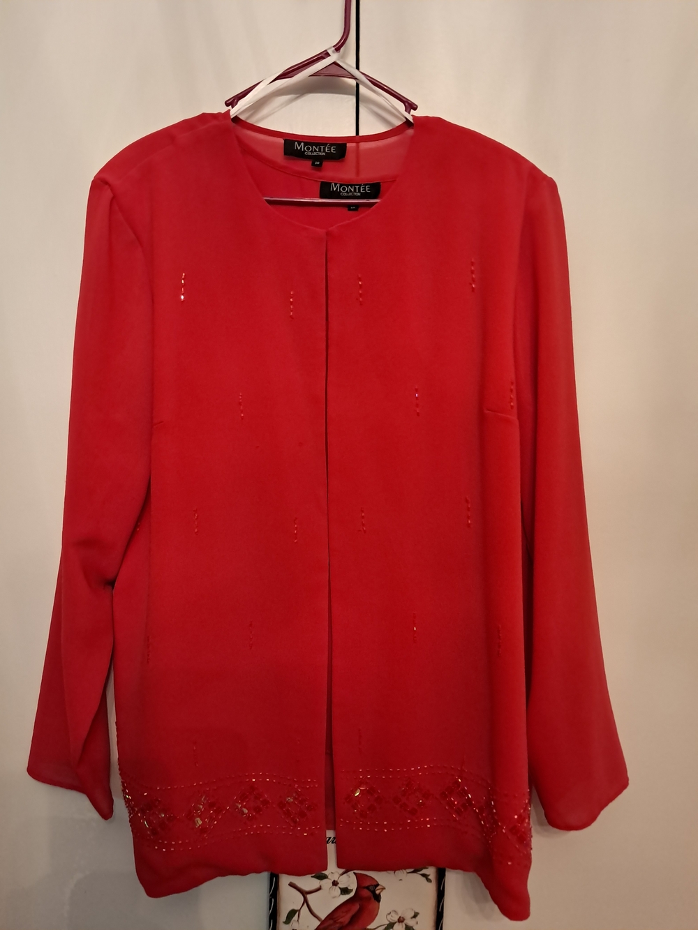 Montee Collection Women's Pink Embellished Long Sleeve 2 Piece Jacket & Tank Set